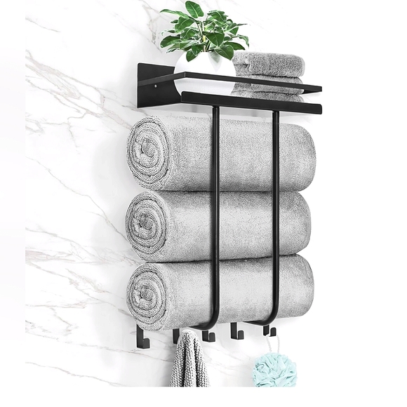 NIB Towel Rack for Bathroom, Towel Rack Wall Mounted with Metal Shelf - Picture 1 of 6